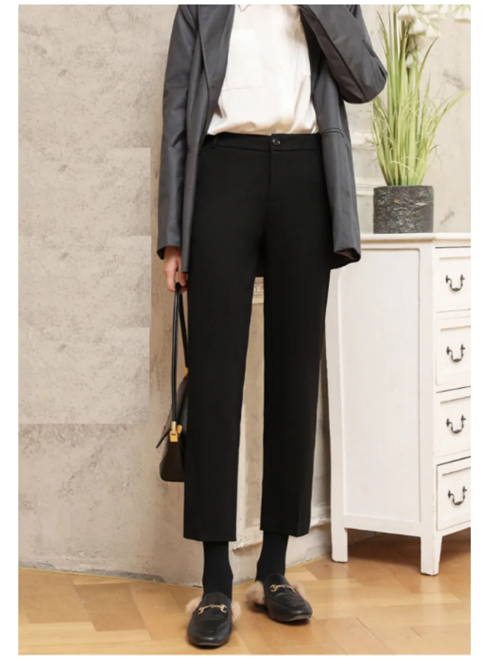 Cigarette Pants Wide Leg With Pockets  Dress Pants  Elastic Waist Crop Slacks Work Capris Crop Like Sweatpants