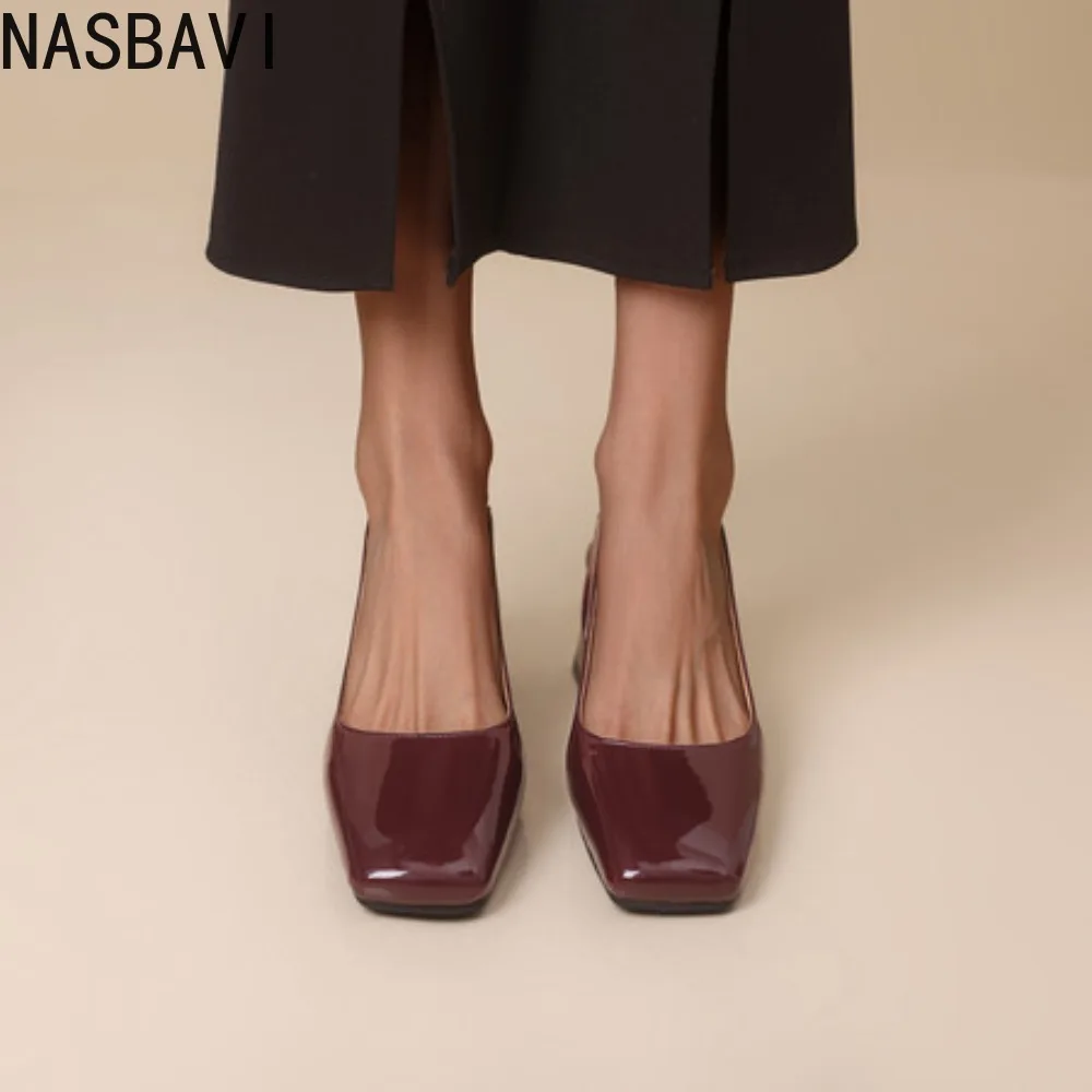 NASBAVI Vintage femmes bout carré pompes 6CM talons épais Slingback sandale chaussures dames été nouvelle femme dame femme sandales