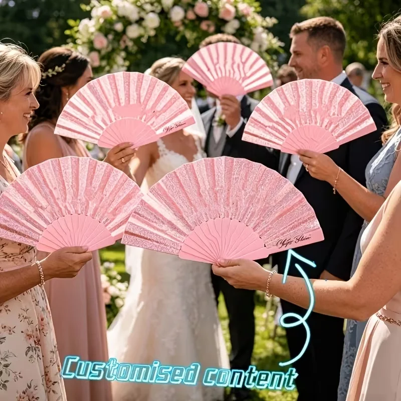 Pack of 10, Custom Personalized Engraved Glitter Fan-Shaped Fans, Shiny Plastic Handheld Fans, Exquisite Folding Fans, Perfect for Performances, Engagement, Wedding, and Party Favors for Bridesmaids