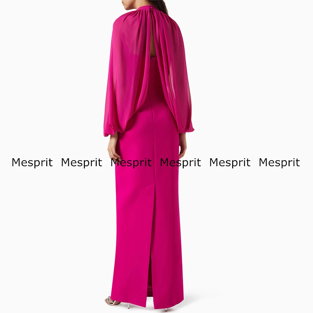 Mode Fuchsia Abendkleid abnehmbare lange Ärmel träger lose gerade Ballkleider zurück Reiß verschluss einfache arabische Party kleid