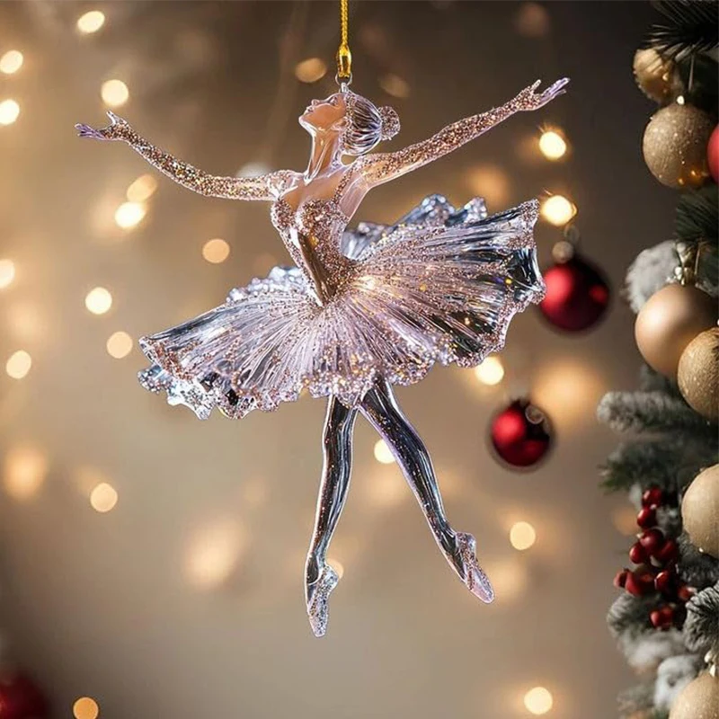 Sparkling Acrylic Crystal Ballerina Christmas Ornaments, Snowflake Atmosphere Pendant Pendant for Christmas Tree Decoration