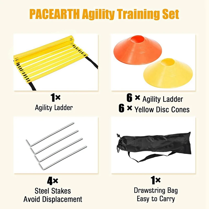 Sports Speed Agility Training Set 48 Disc Cones 16 Steel Stakes And Agility Ladder For Football Basketball Rugby Track