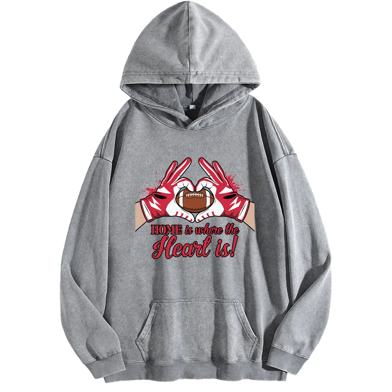 Home Is Where the Heart Is للرجال بغطاء للرأس برسومات مغسولة عتيقة، بلوفر ريترو متعثر، سويت شيرت كاجوال ملابس الشارع #2