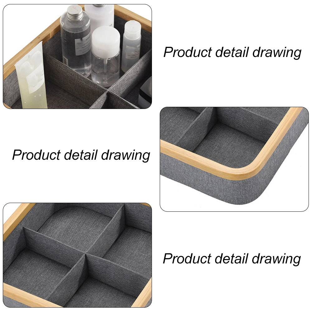 

Bamboo Storage Box Felt Material Large Capacity Home Organizer Waterproof Bathroom Desktop Case Makeup Brush Holder Compartment