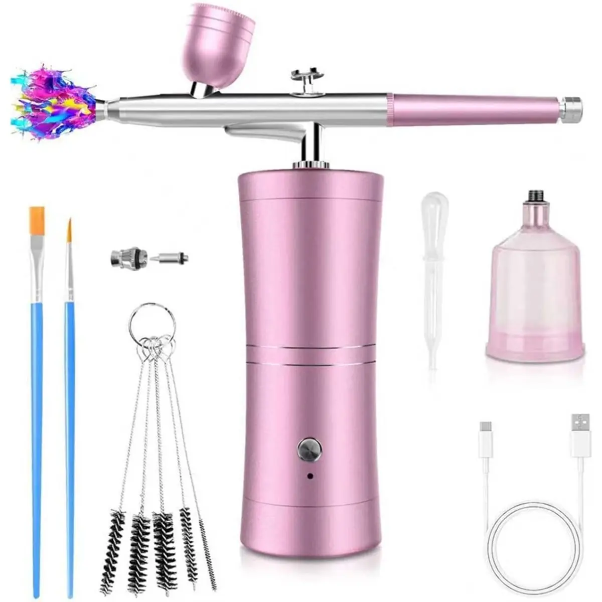 DT38 Air Brush Painting Set: Airbrush for Nails W/ 32 Psi Compressor, Rechargeable, 0.3mm Non-Clogging Nozzle for Makeup B