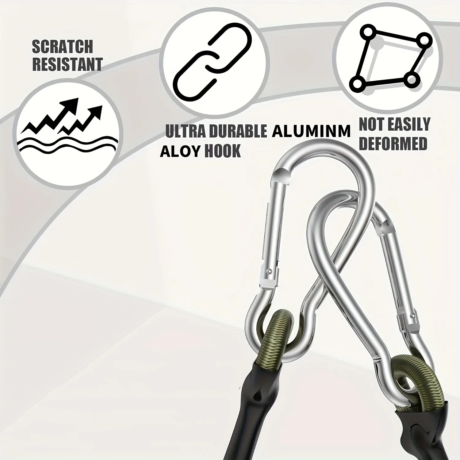 4 cintos de borracha resistentes com ganchos de metal, 13,78 polegadas - preto e verde durável, perfeito para camping, mercadorias, bicicletas, barracas ao ar livre, porta-bagagens, equipamentos de estilo de acampamento |     Pulseira de borracha durável |     Correia de gancho de metal