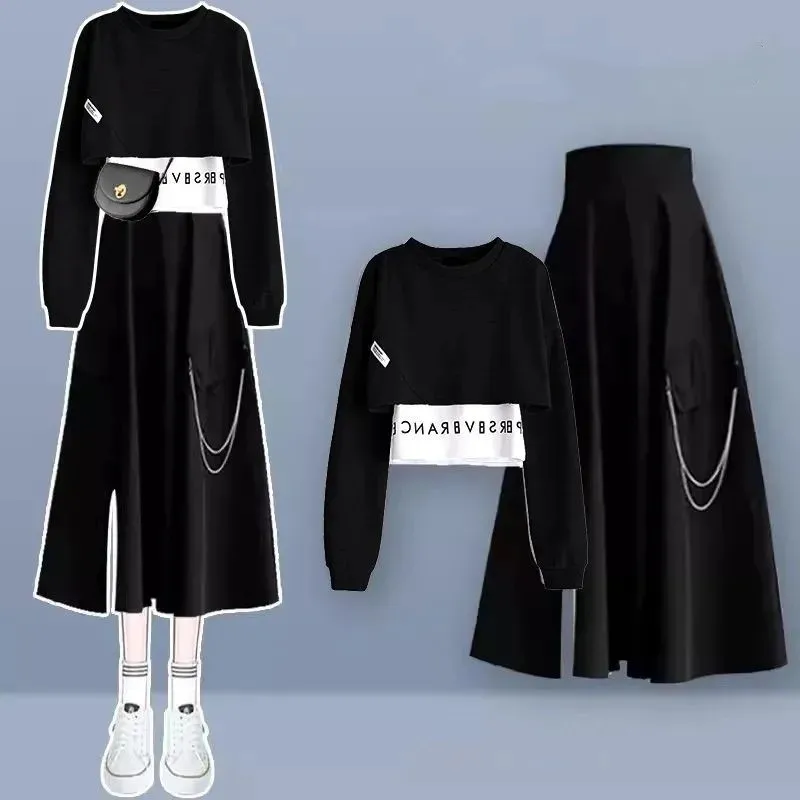 

Girls' 2026 Spring Autumn New Fashion In Dress Matching Set Korean Elegant Long-sleeve Hoodie+Split Midi Skirt Two Piece Suit