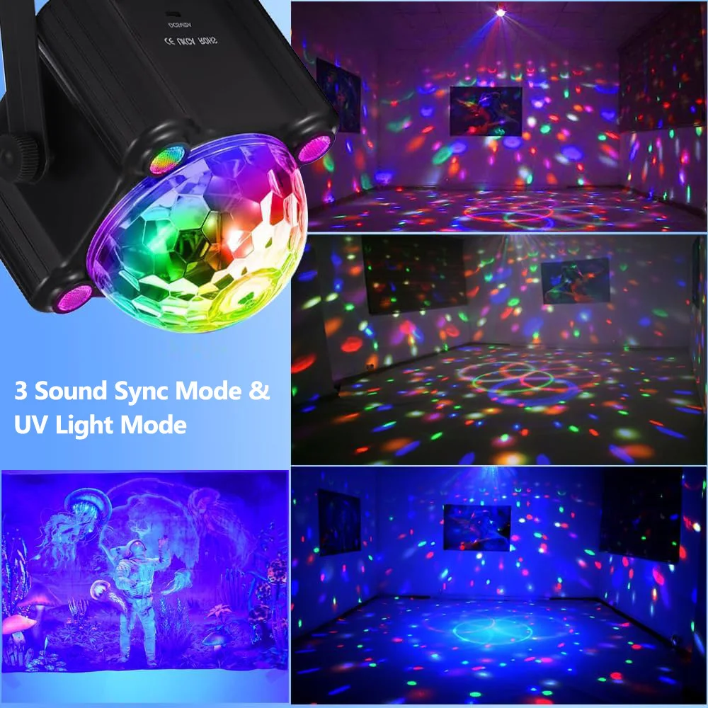 Sound Activated Party Lights with Remote DJ Lighting Disco Ball Strobe Lamp Stage Light for Dance Party Birthday Karaoke Decor