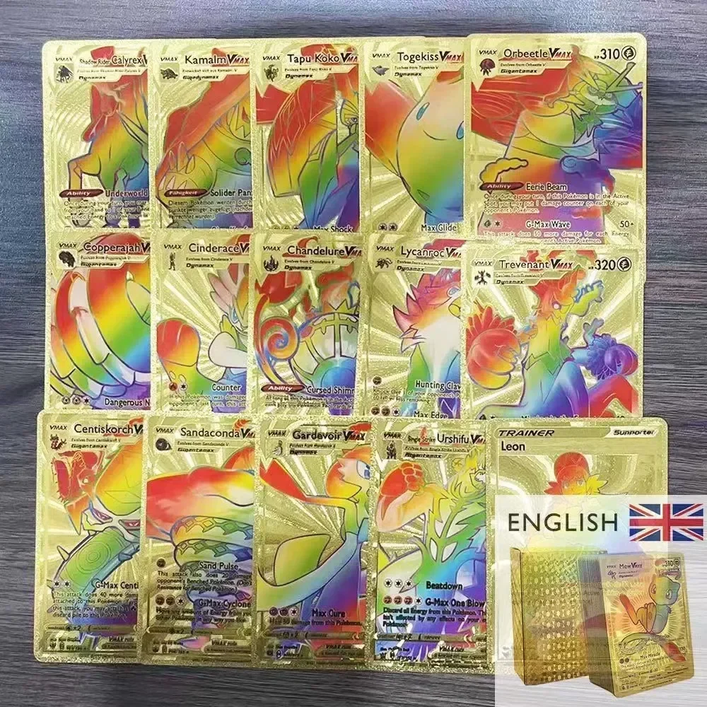 2024 NEW 27-55PCS Pokemon Colorful Gold Foil Card Charizard Pikachu Arceus Silver Rainbow English German VSTAR GX V VMAX Card