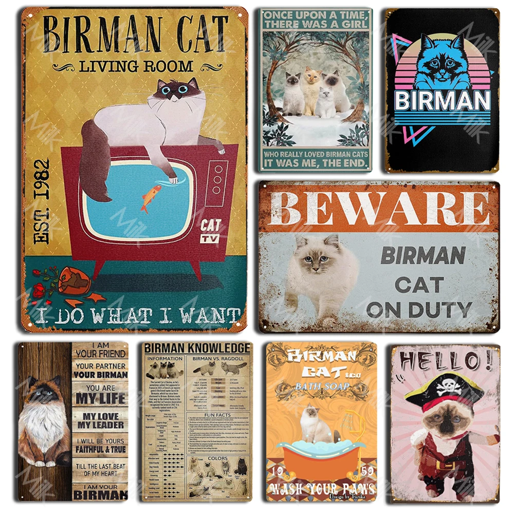 Birman Cats Tin Sign Iron Painting Poster Home Novelty Metal Signs Bedroom Sweet Home Living Room Pet Shop 8x12 Inch Wall Decor