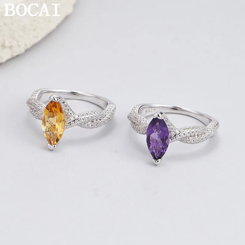 

BOCAI S925 Silver Rings for Women Men Geometric Entangle Pattern Inlaid Amethyst Citrine Zircon Fashion Jewelry Wholesale