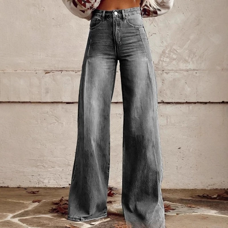 

Новые европейские и американские модные джинсовые брюки с рогами. Простые и свободные джинсовые брюки.