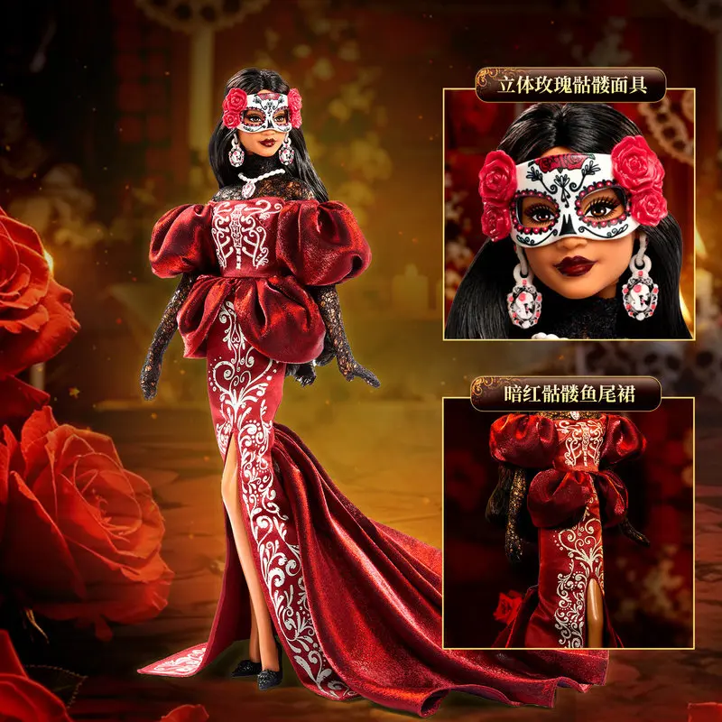 New Stock Barbie Signature 2026 Dia De Muertos Collector Doll Red Velvet Evening Dress Limited Edition Collection Surprise Gift