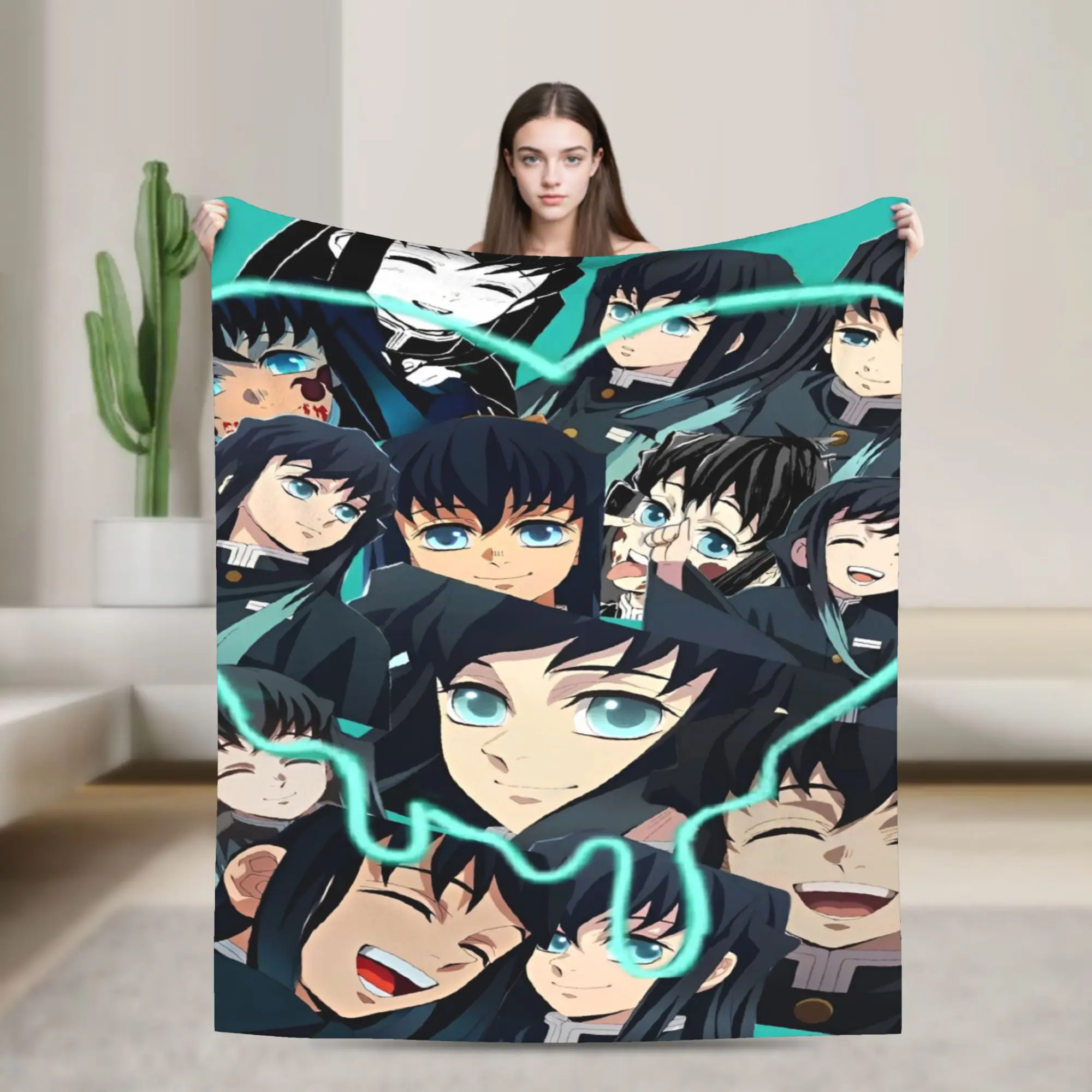 

Mist Hashira Muichiro Tokito Blankets Anime Demon Slayer Fuzzy Awesome Warm Throw Blanket for Coverlet Decoration