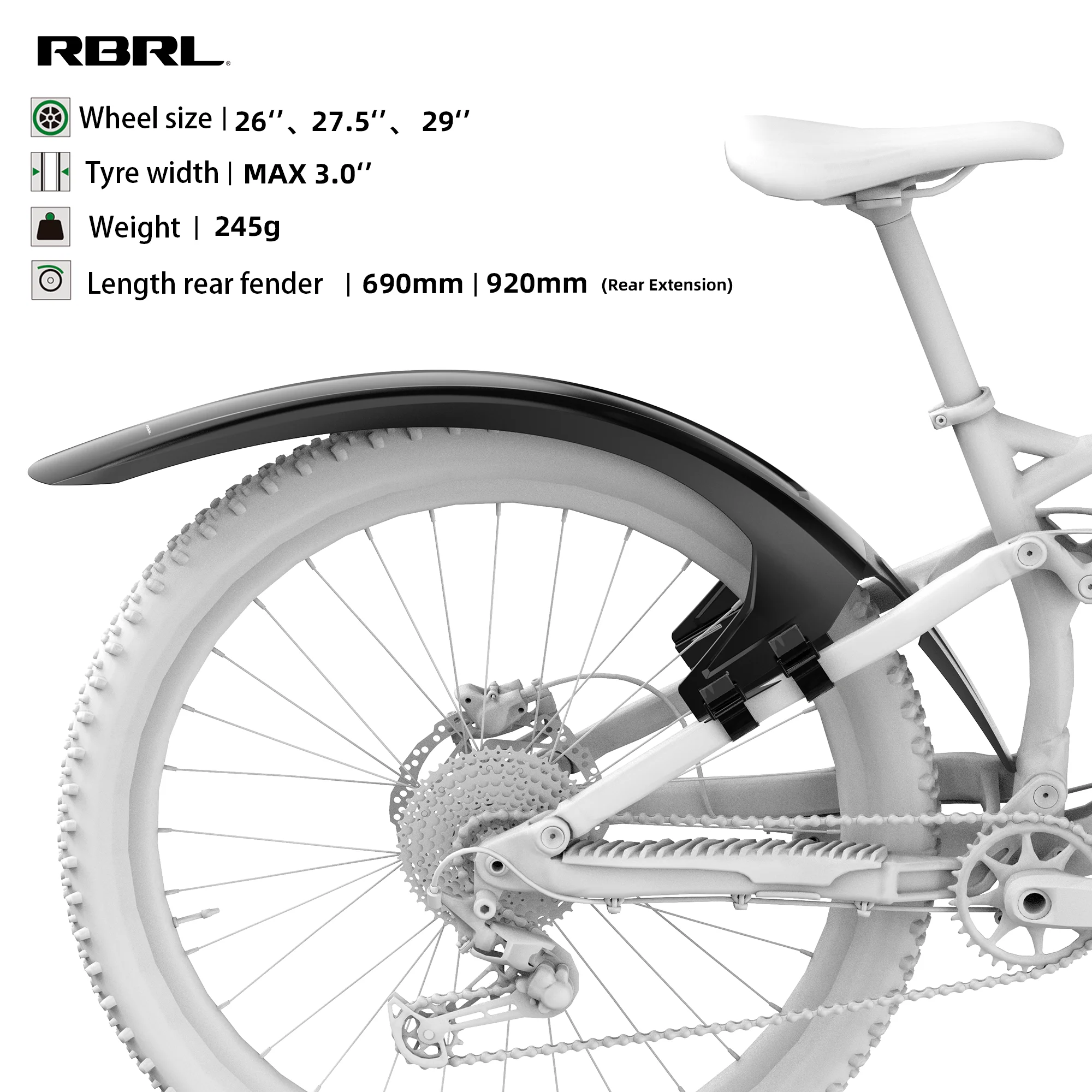Защитный брызговик RBRL MTB для велосипеда, расширенный, полноразмерный, задний, быстросъемный, без инструментов, для электровелосипедов, защита от брызг