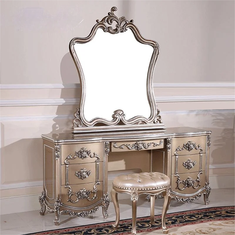 Palace French Neoclassical Dressing Table European Baroque Makeup Mirror, Makeup Bench, Makeup Table