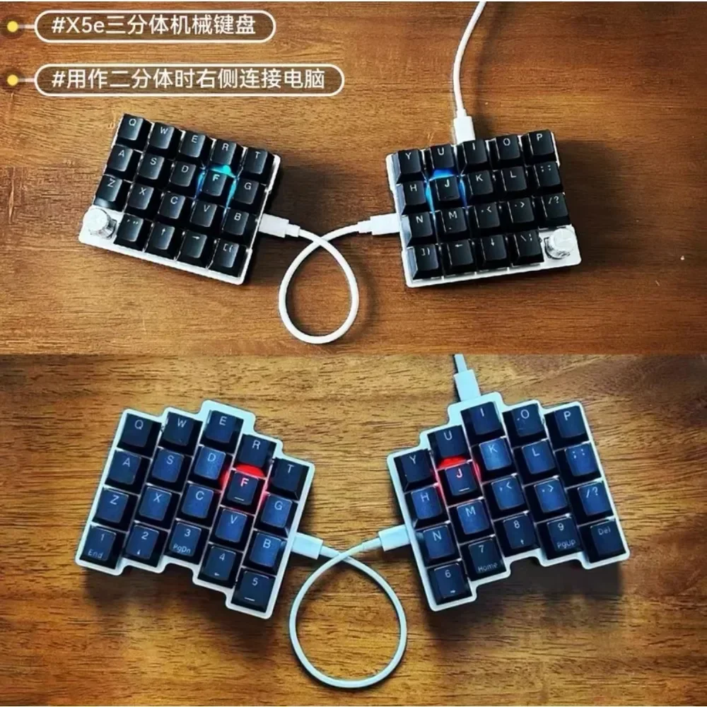 X5e Keyboard Split Kustom Hot Swap Kabel Mode Tunggal Keyboard Inline Ortogonal RGB QMK Tanduk Trisomi Aksesori Keyboard Gamer