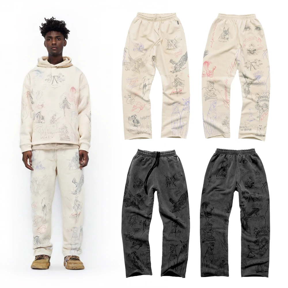 

Y2K уличная мужская одежда мешковатые спортивные штаны с рисунком граффити в стиле хип-хоп из плотного хлопка повседневные спортивные штаны в уличном стиле