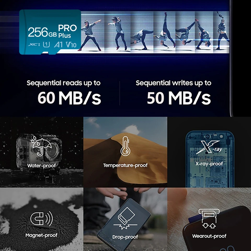 

Original SD card A1 U1 TF Caed high-speed flash memory card 2024GB 1024G mobile phone drone camera Blue black 60mb/s memory card