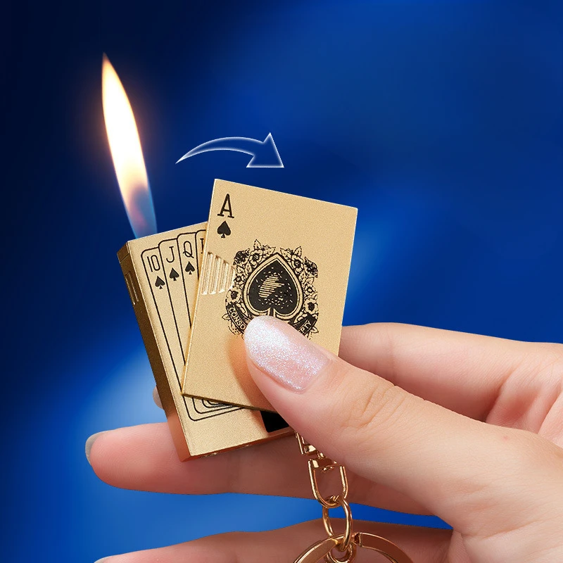 Creative Mini Poker Lighter with Pendant Side Sliding Open Flame Lighter Wholesale Gift Trend