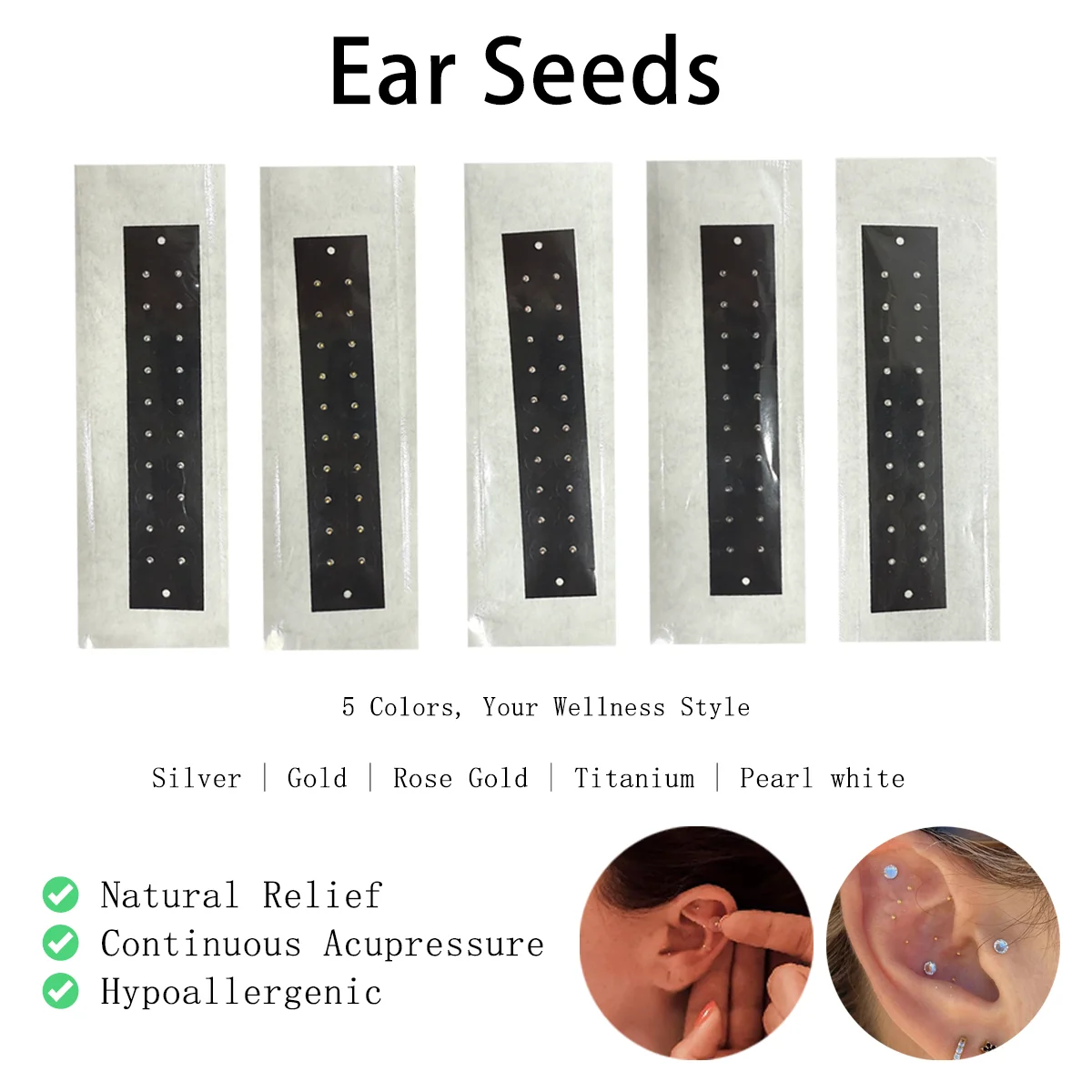 5 Pcs Ear Seeds Acupressure Stickers Set – 5 Colors Auricular Ear Press Patch for Stress Relief Sleep Support Wellness Home Care