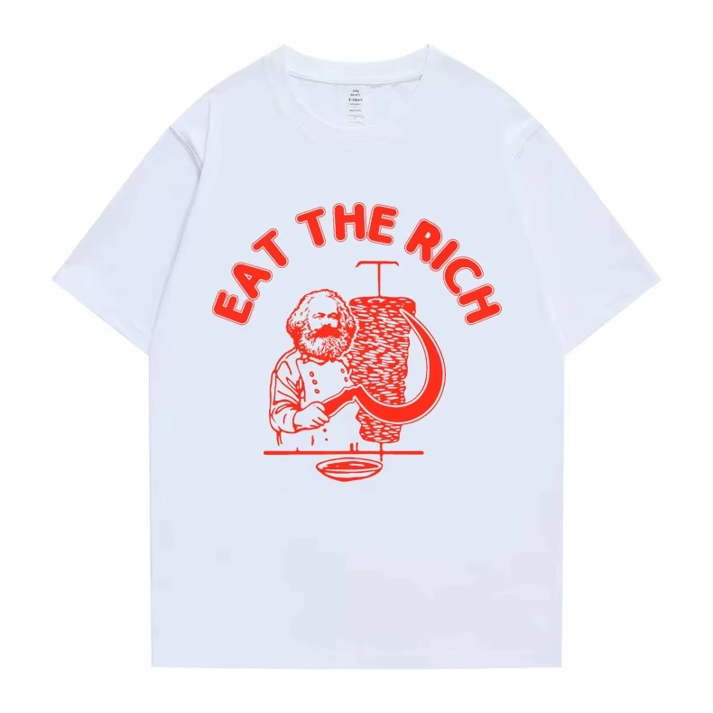Nueva camiseta divertida informal de gran tamaño para hombres y mujeres, camisetas gráficas con estampado de Eat The Rich Doner D%C3%B6ner Kebab Karl Marx Socialist Hasan Piker