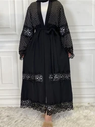 Eid Abaya Musulmano per Le Donne Cardigan Kimono Del Merletto A Pois Del Partito Abaya Marocco Caftano Ramadan Islam Dubai Arabo Lungo Veste 2024