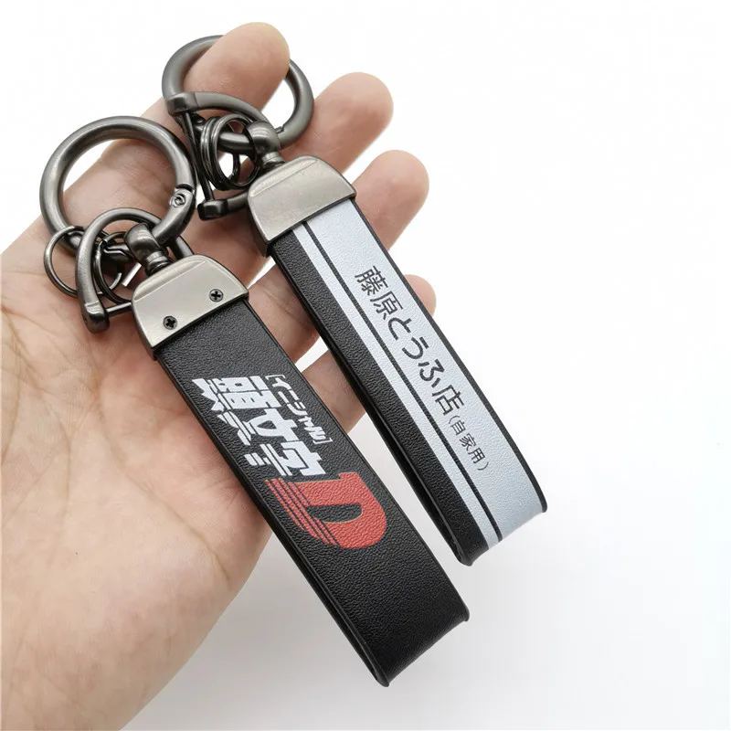 Leather Keychain Initial D Fujiwara Tofu Shop Car AE86 License Plate Key Chain Metal PU Key Holders Jdm Interior Car Accessories