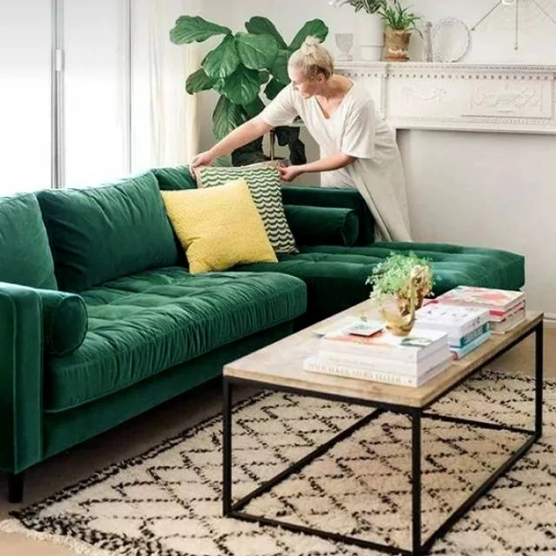 

Retro sofa, small apartment double removable and washable bed and breakfast living room sofa, simple and modern