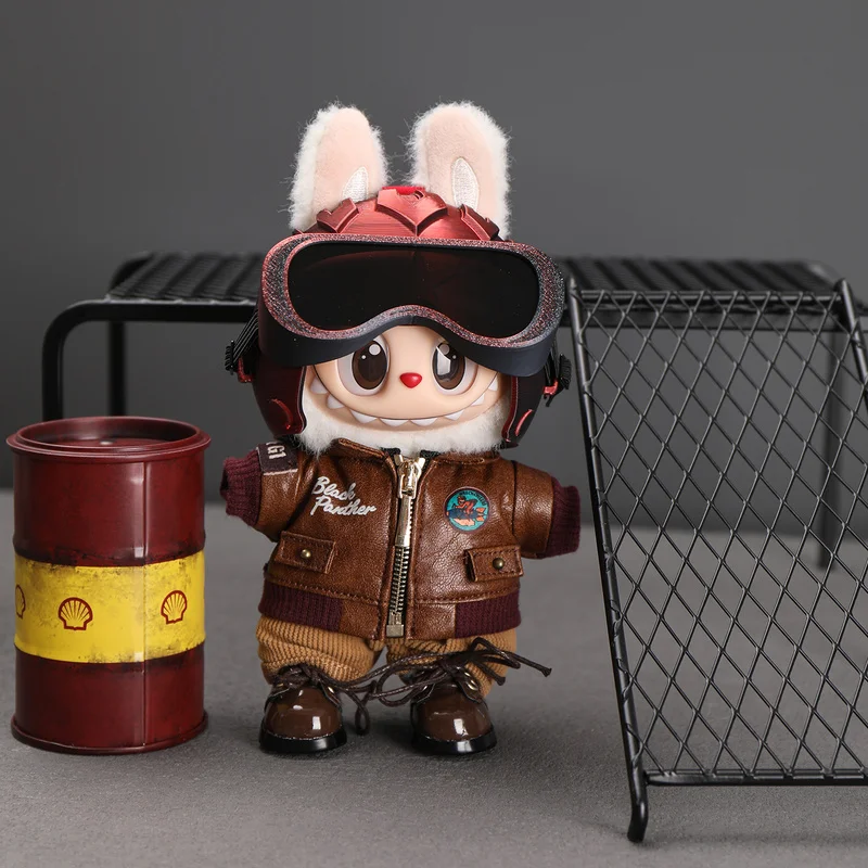 

17cm Dollsurrounding For Labubu Clothing American Mokoko Retro Pilot Jacket Leather Jacket Set High Energy Ahead Ben MePeriphery