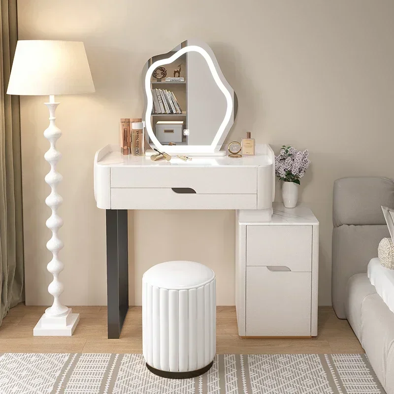 Grey Flowers Vanity Table Organizer Bedroom Stool Cloth Dressing Tables Girls Bulb Espejo Tocador Nordic Home Furniture