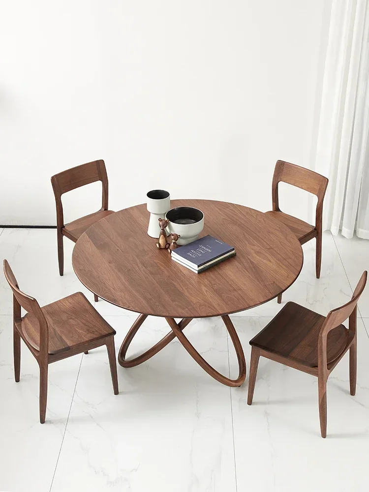 Minimalist North American Black Walnut Wood Table Solid Wood Dining Table Restaurant Round Table