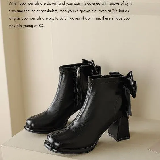 Platform High Heels Ankle Boots for Women Back Bowtie Thin Short Sock Botas Autumn Winter Ladies Casual Punk Party Shoes