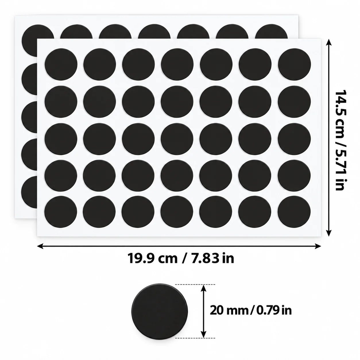20mm x 2mm Self Adhesive Round Magnetic Dots, Flexible Pre-Cut Magnet Stickers for Fridge, Photos, Cards, Posters & Crafts