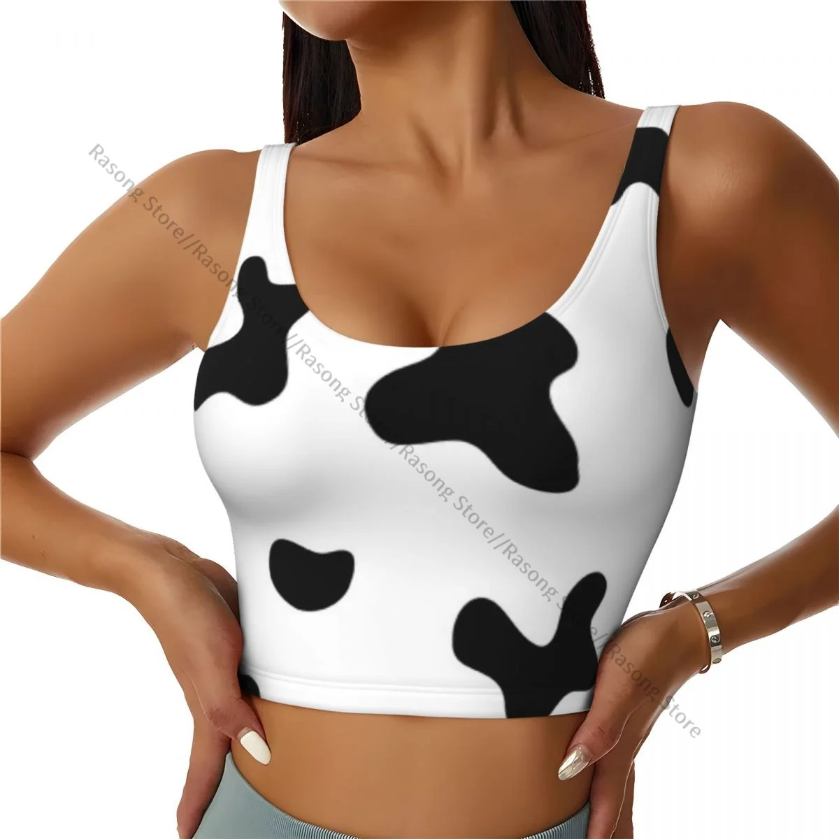 Yoga Vest Women Gym Sports Crop Tops Cow Spots Textures Streetwear Workout Breathable Tank Top Female