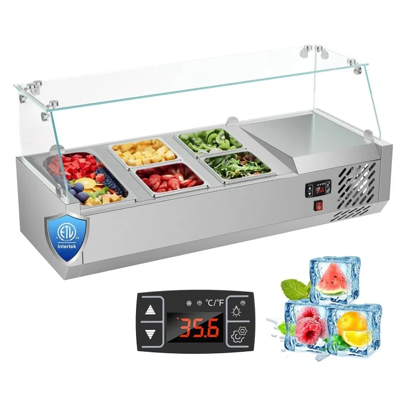

ETL Certified 40 inch Sandwich Salad Pizza Prep Table Refrigerator Countertop 304 Stainless Steel Salad Bar Prep Tempered Glass
