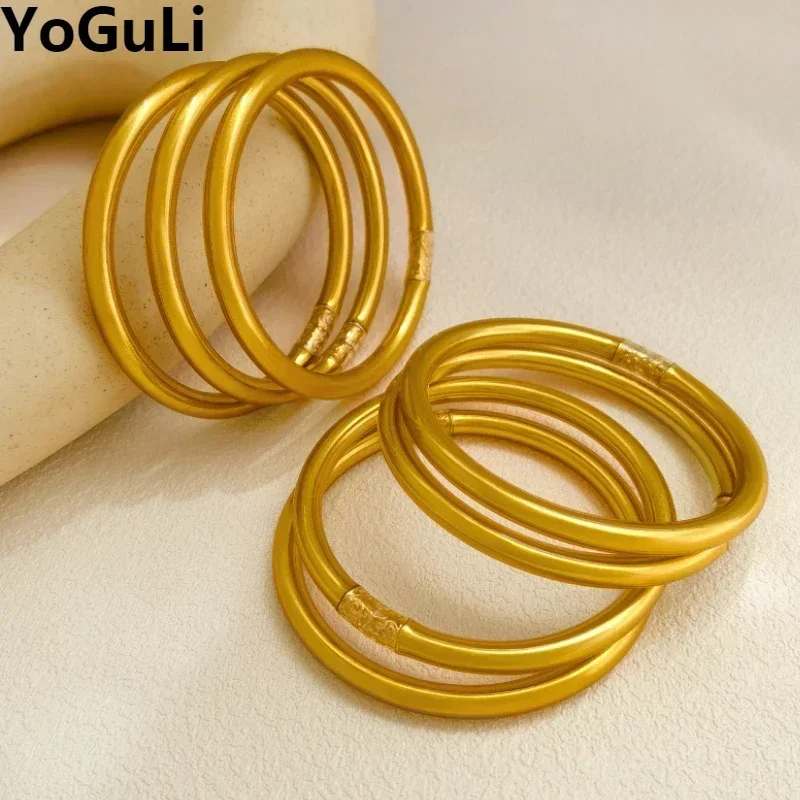 Fashion Jewelry Gold Color Bangles High Quality Plastic Tube Inner Silicone Soft Bracelet For Women Girl Party Wedding Gifts