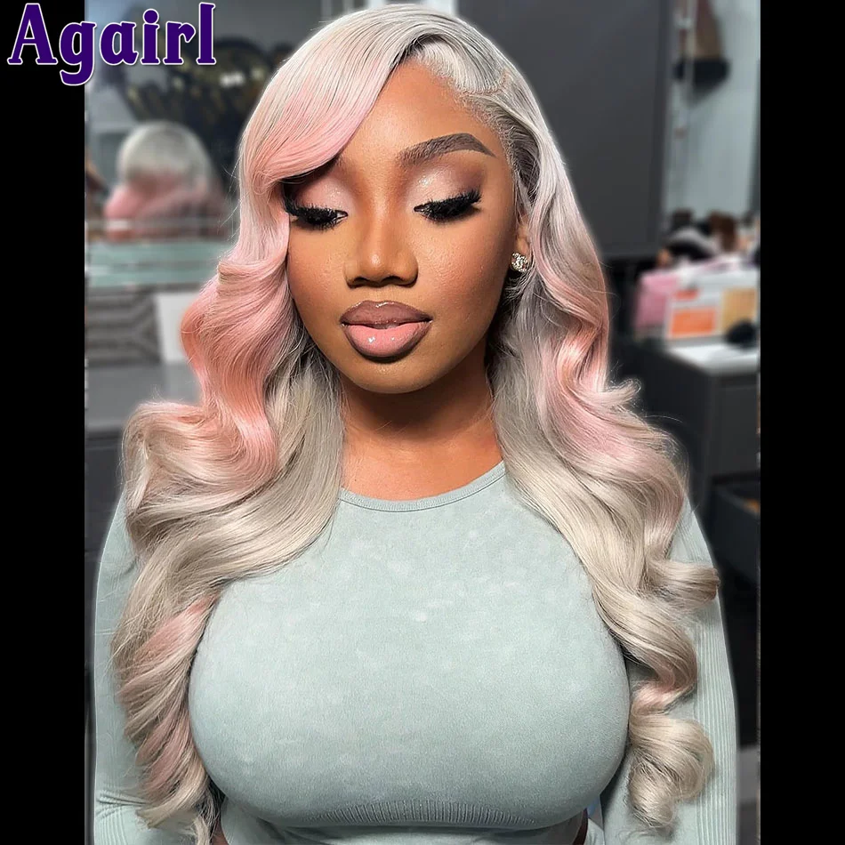 

Ombre Grey Pink 613 Colored Body Wave Human Hair Wigs For Black Women 13X4 13X6 Lace Front Wig 200% Density Transparent Lace Wig