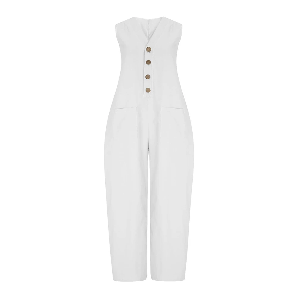 

Ladies Solid Color V Neck Sleeveless Jumpsuit for Summer Beach Vacation Cycling Yoga Holiday Casual Romper Outfit