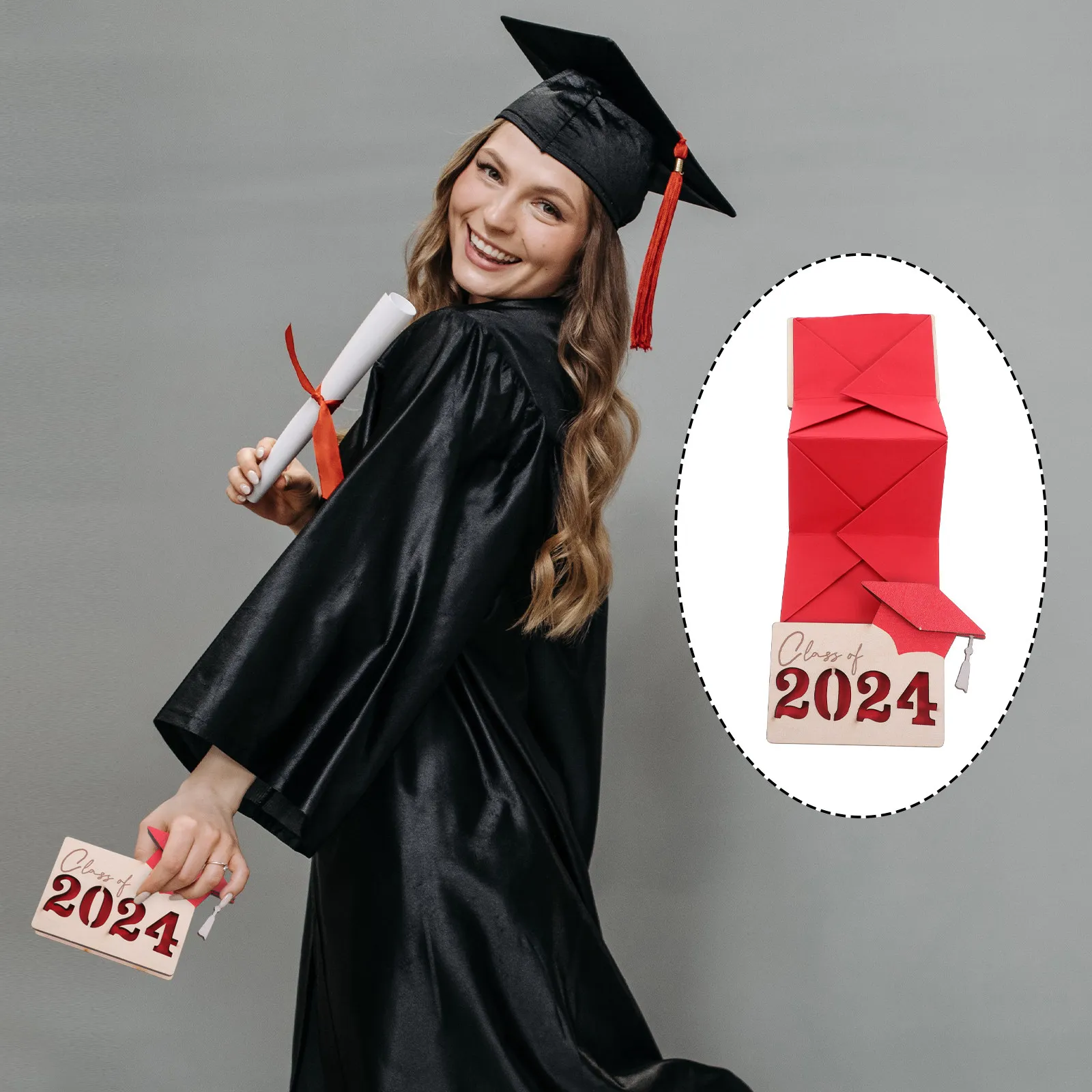 2024 Graduation Wooden Card Holder Premium Solid Wood Cards Organizer Elegant Design Graduation Gift Card Container Foldable