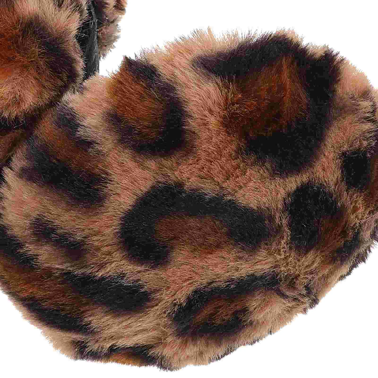 Fascia per capelli da donna in pelliccia sintetica con stampa leopardata, soffici scaldini invernali, orecchie di gatto in peluche all'aperto