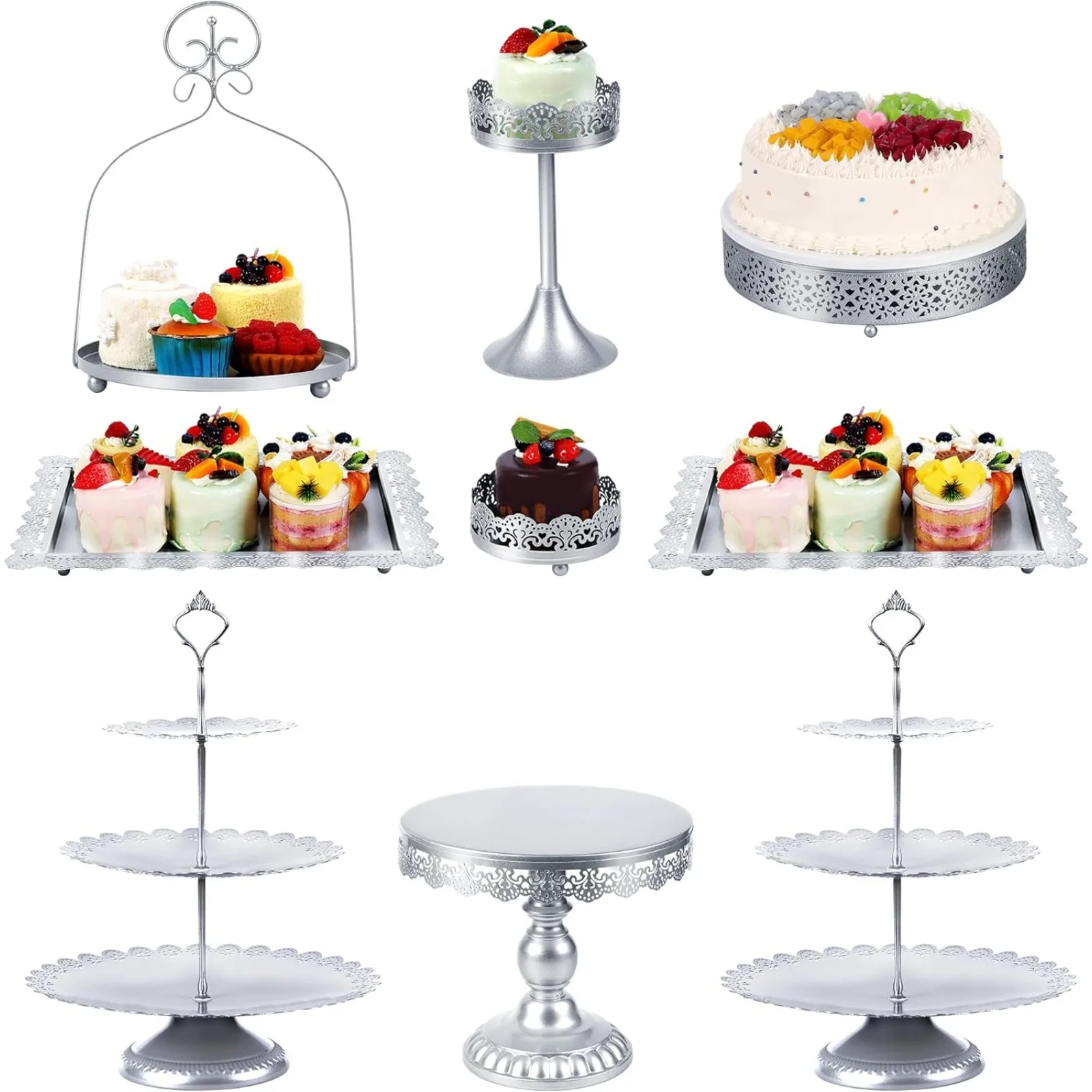 

US Silver Cake Stand Cupcake stand Dessert Table Display Set 3 Tiered Tray Cookie Candy Display Tower Serving Platters for Baby