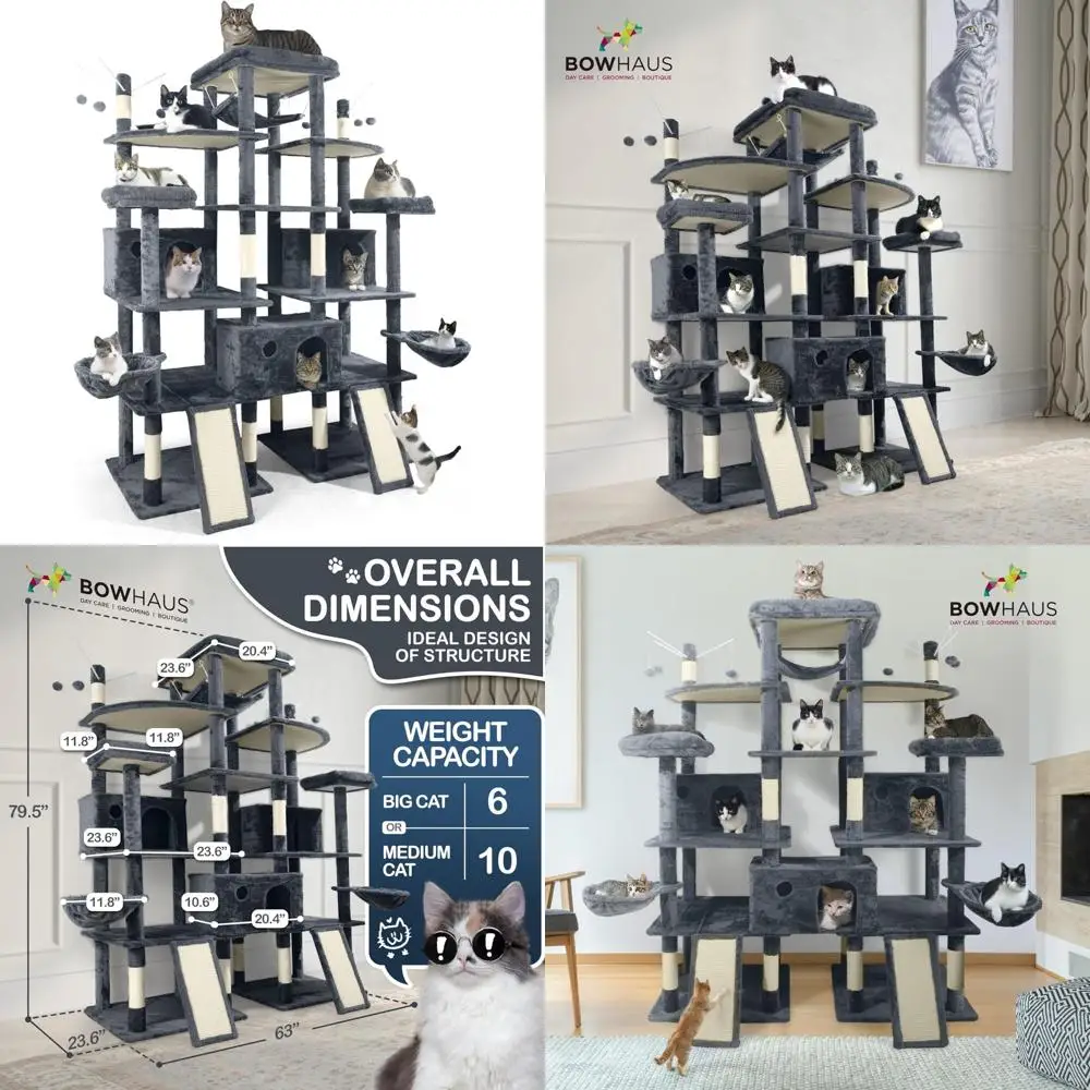 

"xxl tall 80-inch modern cat tower with multi-level play and scratching posts for large cats"