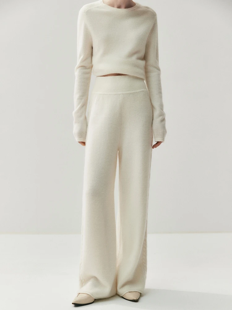 

CHICUU Women's 100% Cashmere Pants Wide Leg Pants Autumn Winter Thickness Simple Casual Style Cashmere Knitted Trousers