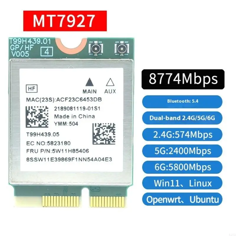 B2EA High Performances Wireless Networking Card MT7927 WiFi7 Technology 8774MBPS Speed Compatibile 5.4 Metal Housing