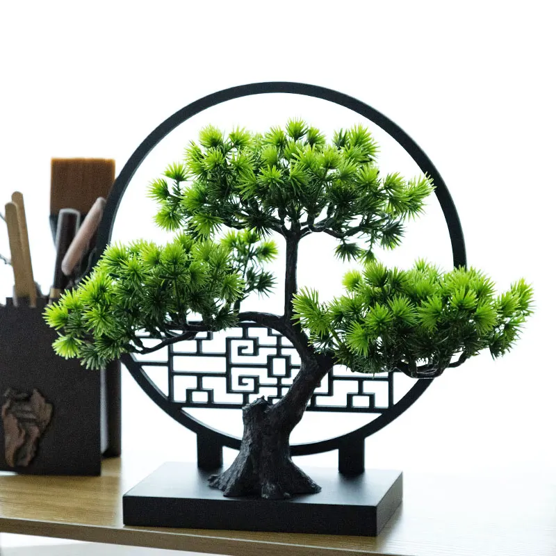 New Chinese simulation welcome pine green plant potted bonsai decoration indoor landscape hotel decoration porch landscape