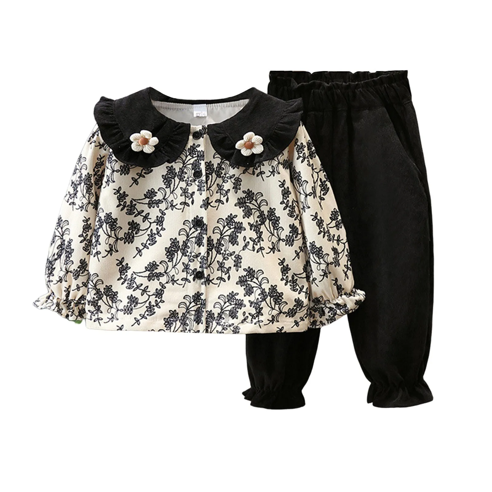 

My First Labor Day Baby Clothing Set Baby Girl Clothing Floral Long Sleeve Top Waist Trousers Baby Baby Gift Set 6 Months