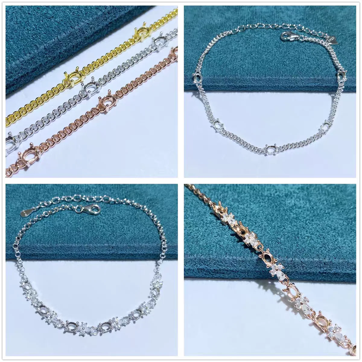 

MeiBaPJ 3*4 Elliptic Stone 925 Sterling Silver Fashion Bracelet Holder DIY Hand Chain Empty Support for Women Fine Charm Jewelry