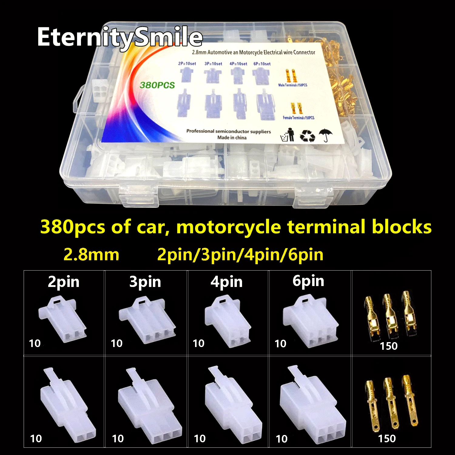 380/580pcs 2/3/4/6 Pin Crimp Auto Electrical Insulated Cable Wire Terminals Male Female Plug Socket Connector Kit For Motorcycle