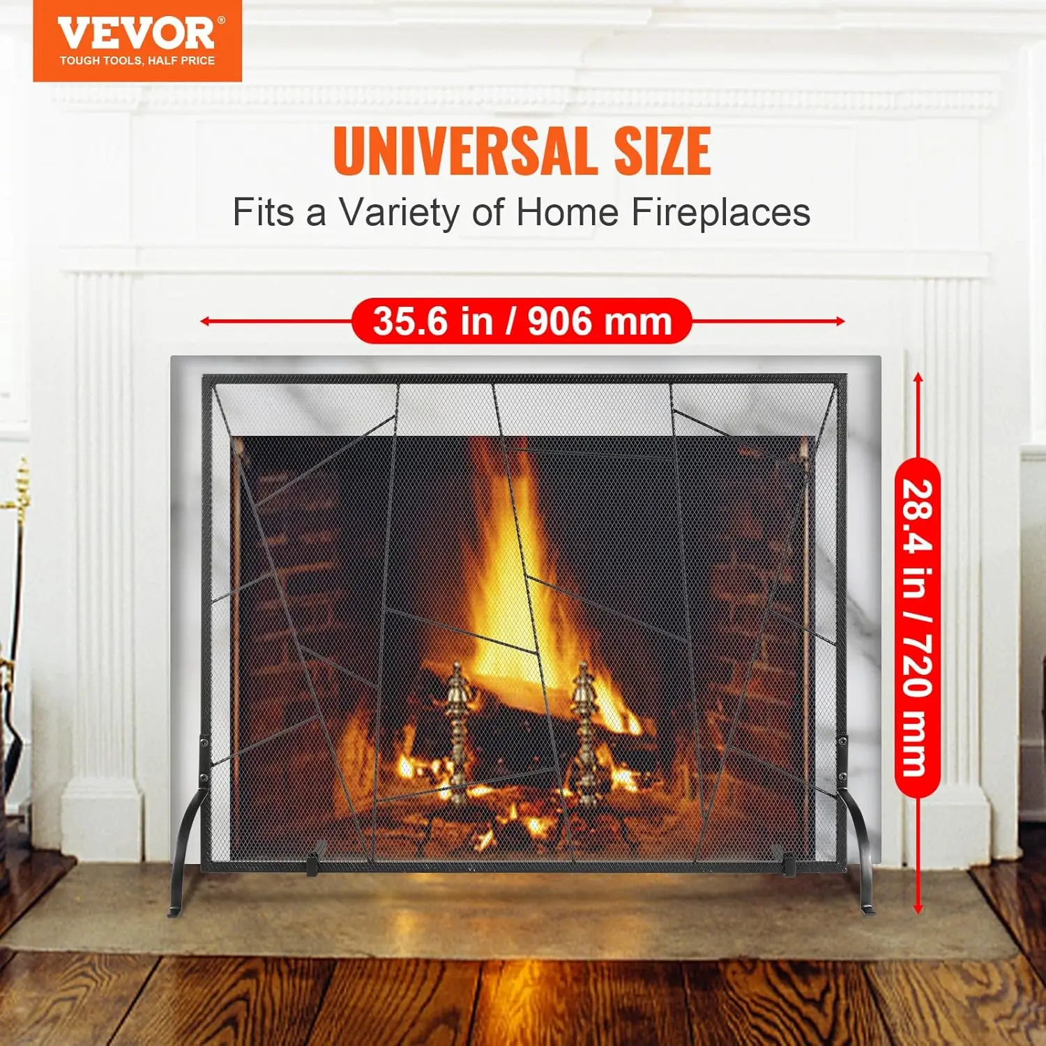 Fireplace Screen Single Panel, Sturdy Iron Mesh Fireplace Screen, 35.6